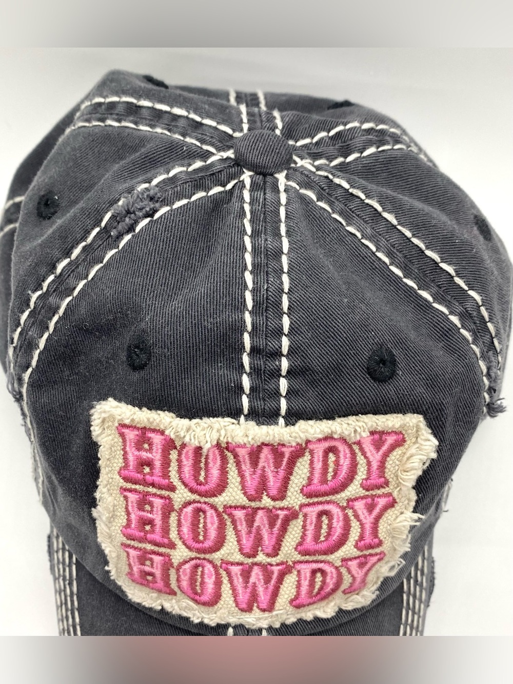 KBETHOS Vintage Women’s Charcoal Gray Pink HOWDY Baseball Hat Boho Country - Picture 8 of 13